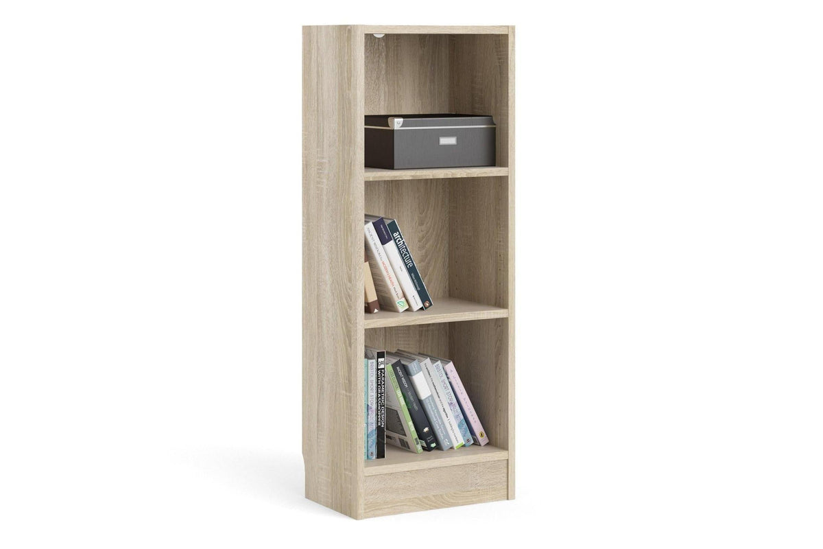 Basic Low Narrow Bookcase with 2 Shelves in Oak