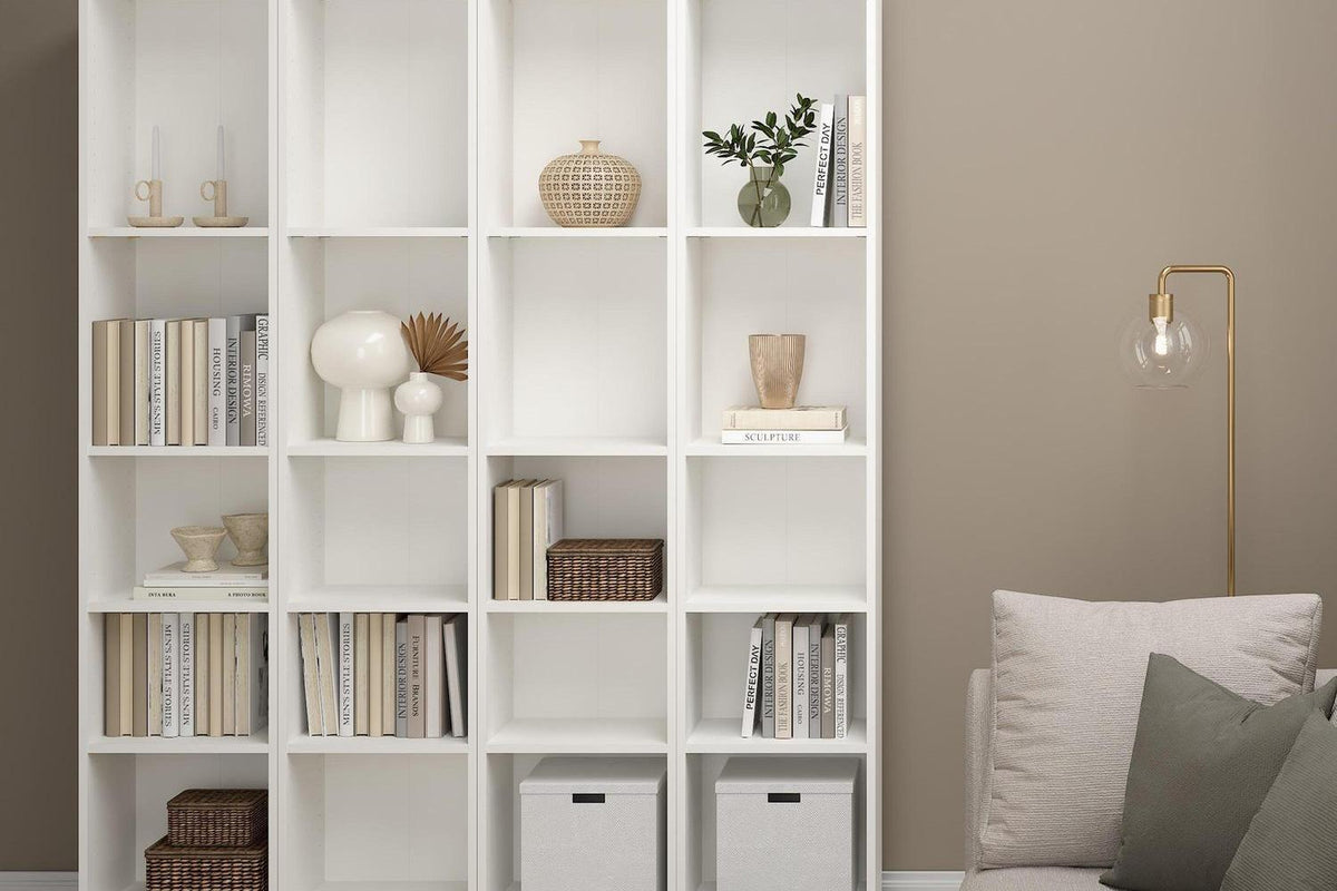 Basic Tall Narrow 4 Shelf Bookcase in White