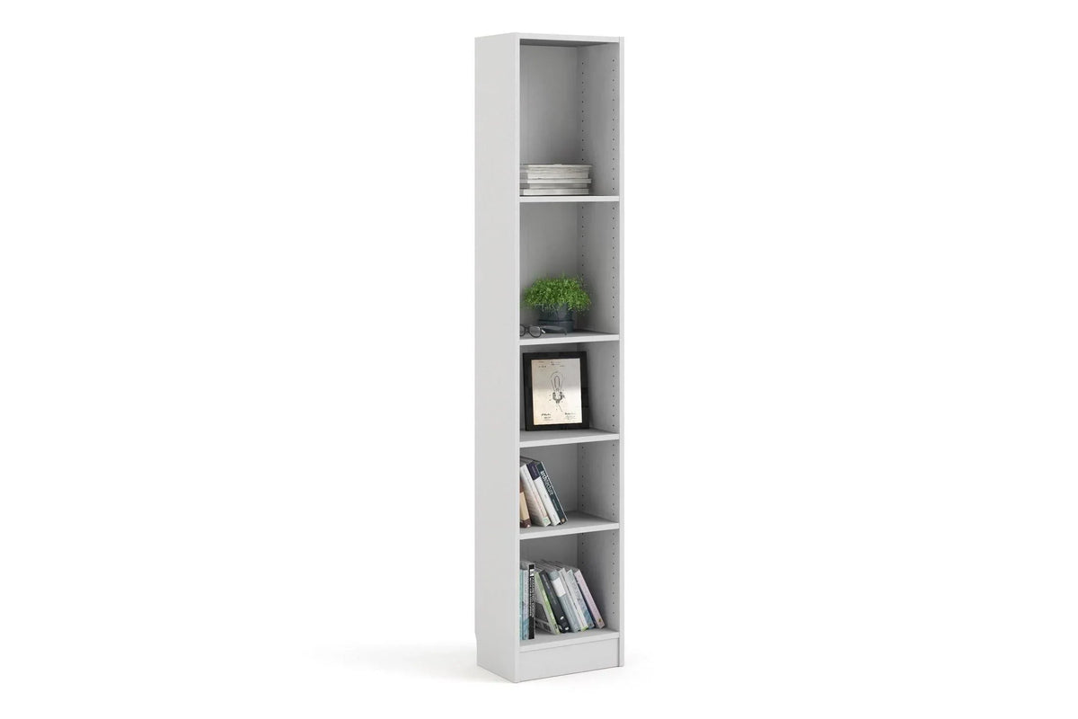 Basic Tall Narrow 4 Shelf Bookcase in White