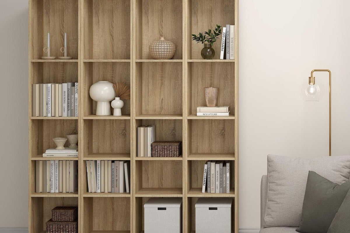 Basic Tall Narrow 4 Shelf Bookcase in Oak