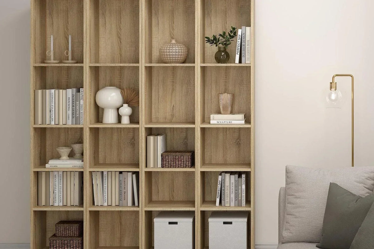 Basic Tall Narrow 4 Shelf Bookcase in Oak