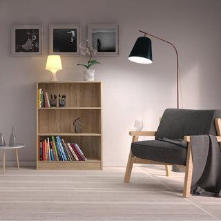 basic low wide bookcase (2 shelves) in oak