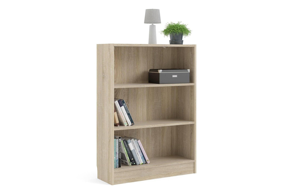 Basic Low Wide 2 Shelf Bookcase in Oak