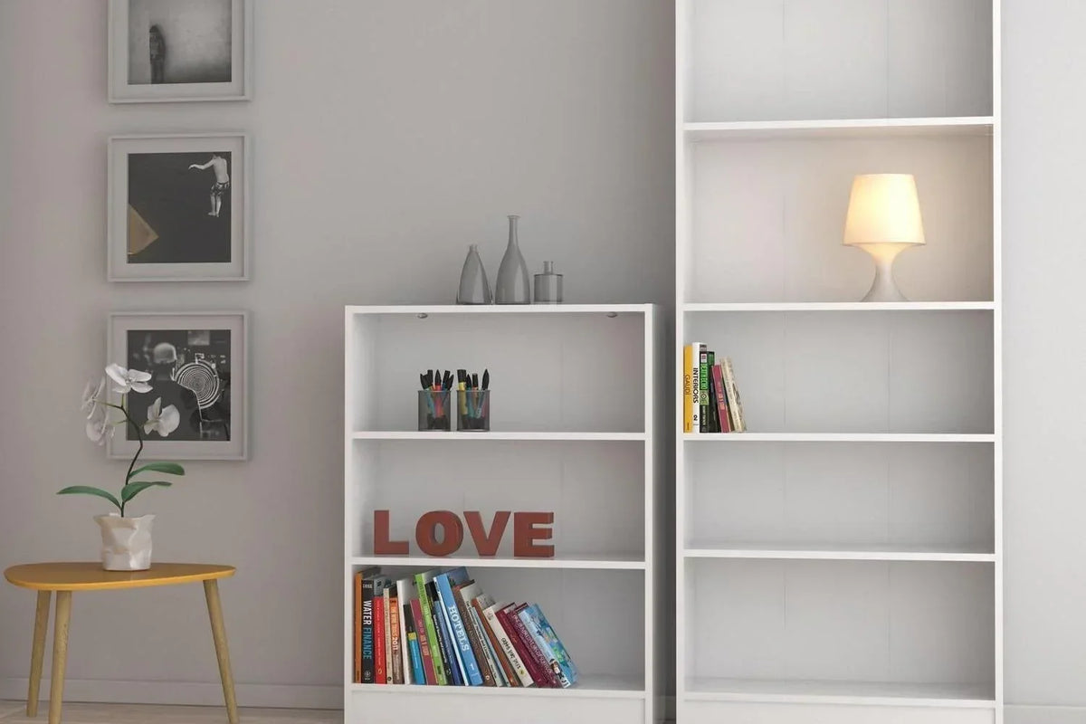 Basic Tall Wide Bookcase 4 Shelves in White