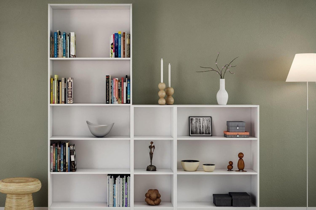 Basic Tall Wide Bookcase 4 Shelves in White