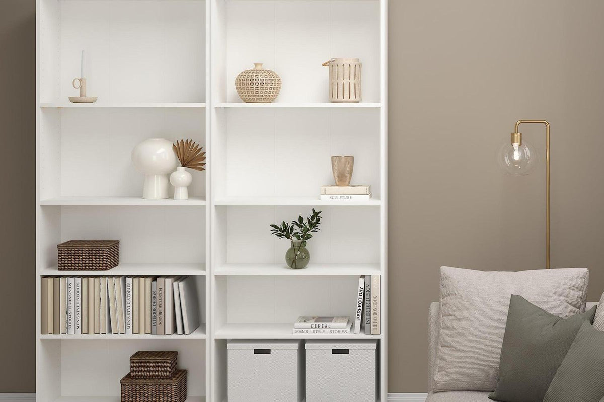 Basic Tall Wide Bookcase 4 Shelves in White
