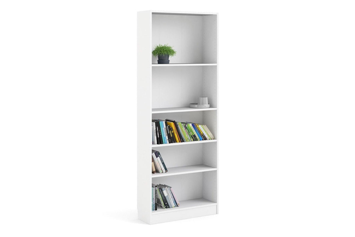 Basic Tall Wide Bookcase 4 Shelves in White
