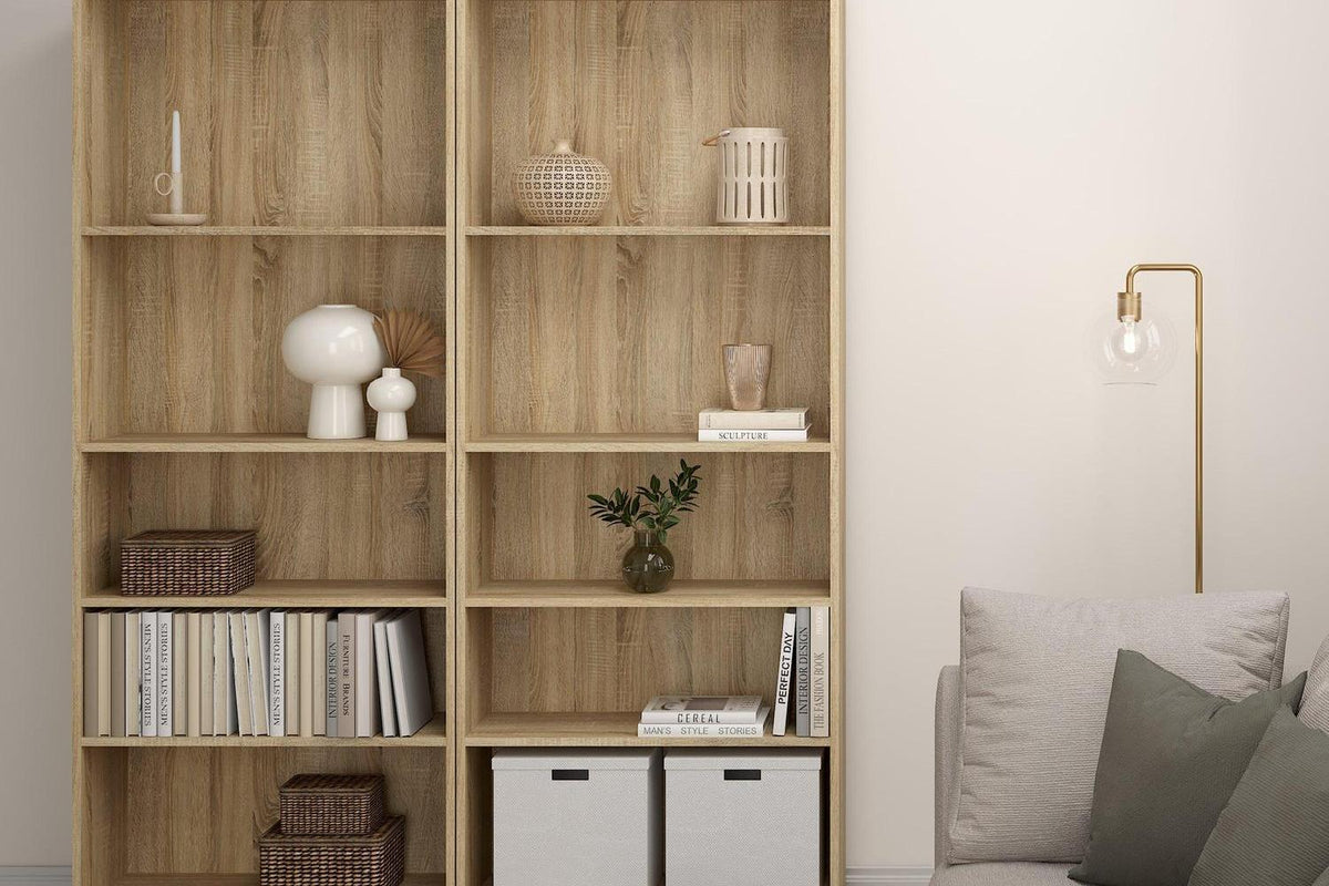 Basic Tall Wide 4 Shelf Bookcase in Oak