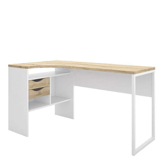 Function Plus Corner Desk 2 Drawers in White and Oak - Msofas LTD