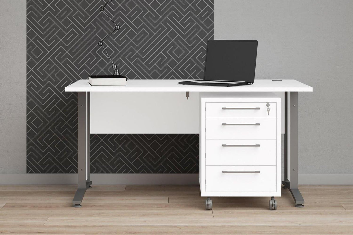 Prima Desk 150cm In White With Silver Grey Steel Legs