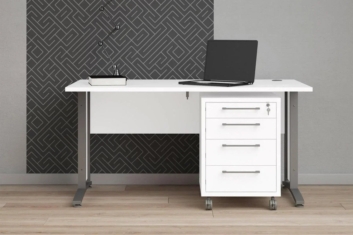 Prima Desk 150cm In White With Silver Grey Steel Legs