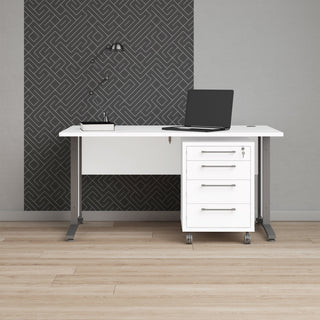 Prima Desk 150cm In White With Silver Grey Steel Legs