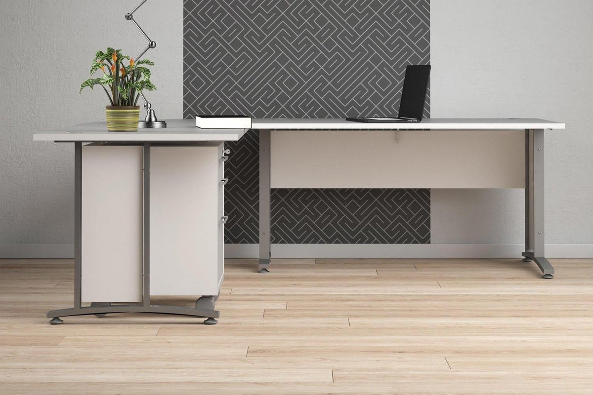 Prima Desk 150cm In White With Silver Grey Steel Legs