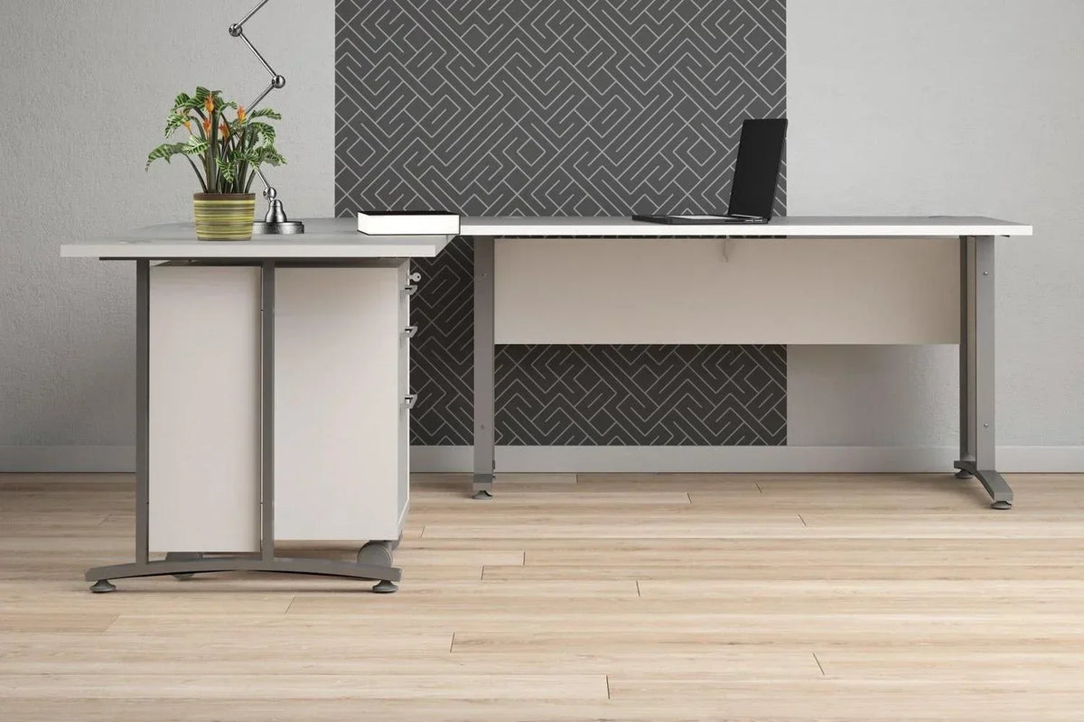 Prima Desk 150cm In White With Silver Grey Steel Legs