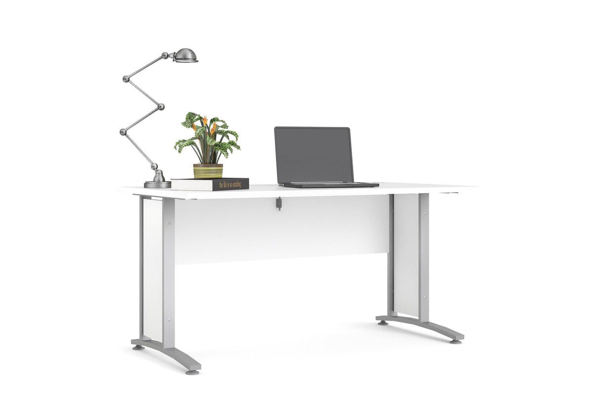 Prima Desk 150cm In White With Silver Grey Steel Legs