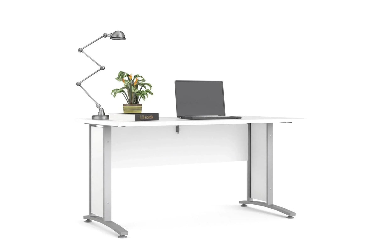 Prima Desk 150cm In White With Silver Grey Steel Legs
