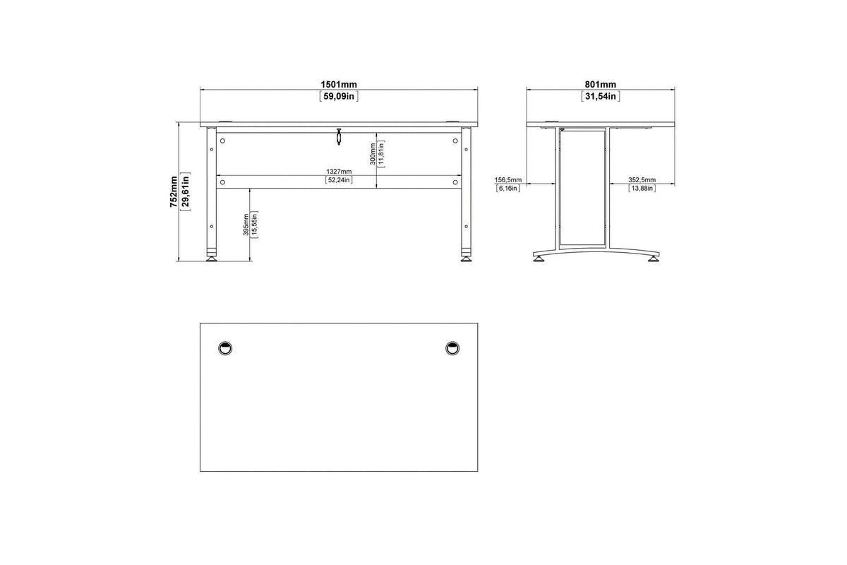 Prima Desk 150cm In Oak With White Legs
