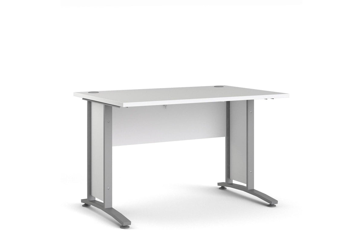 Prima Desk 120cm In White With Silver Grey Steel Legs