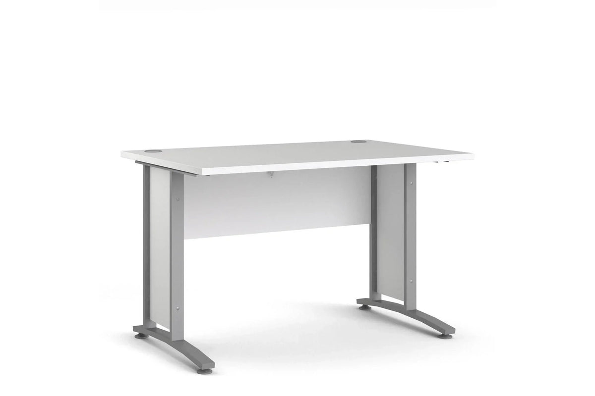 Prima Desk 120cm In White With Silver Grey Steel Legs