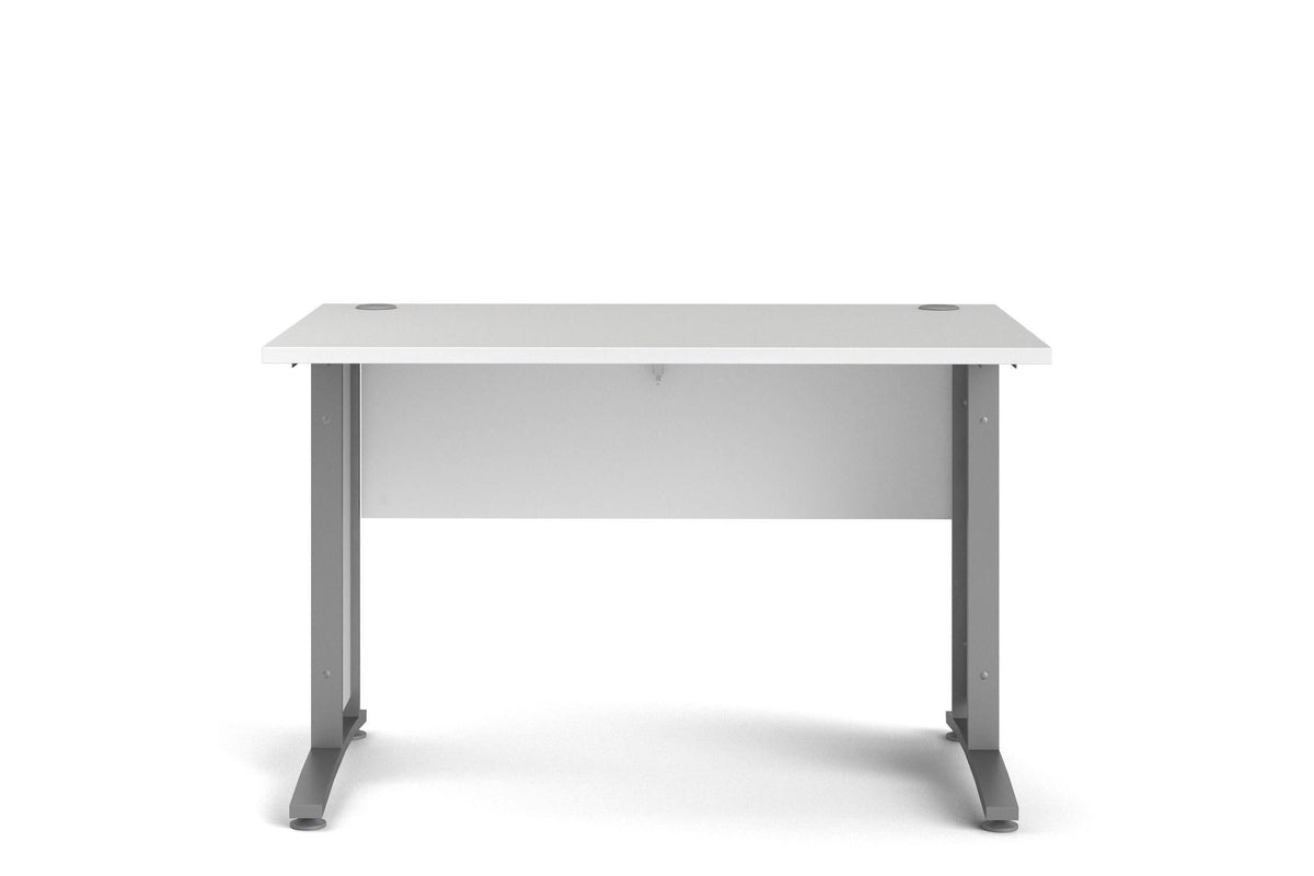 Prima Desk 120cm In White With Silver Grey Steel Legs