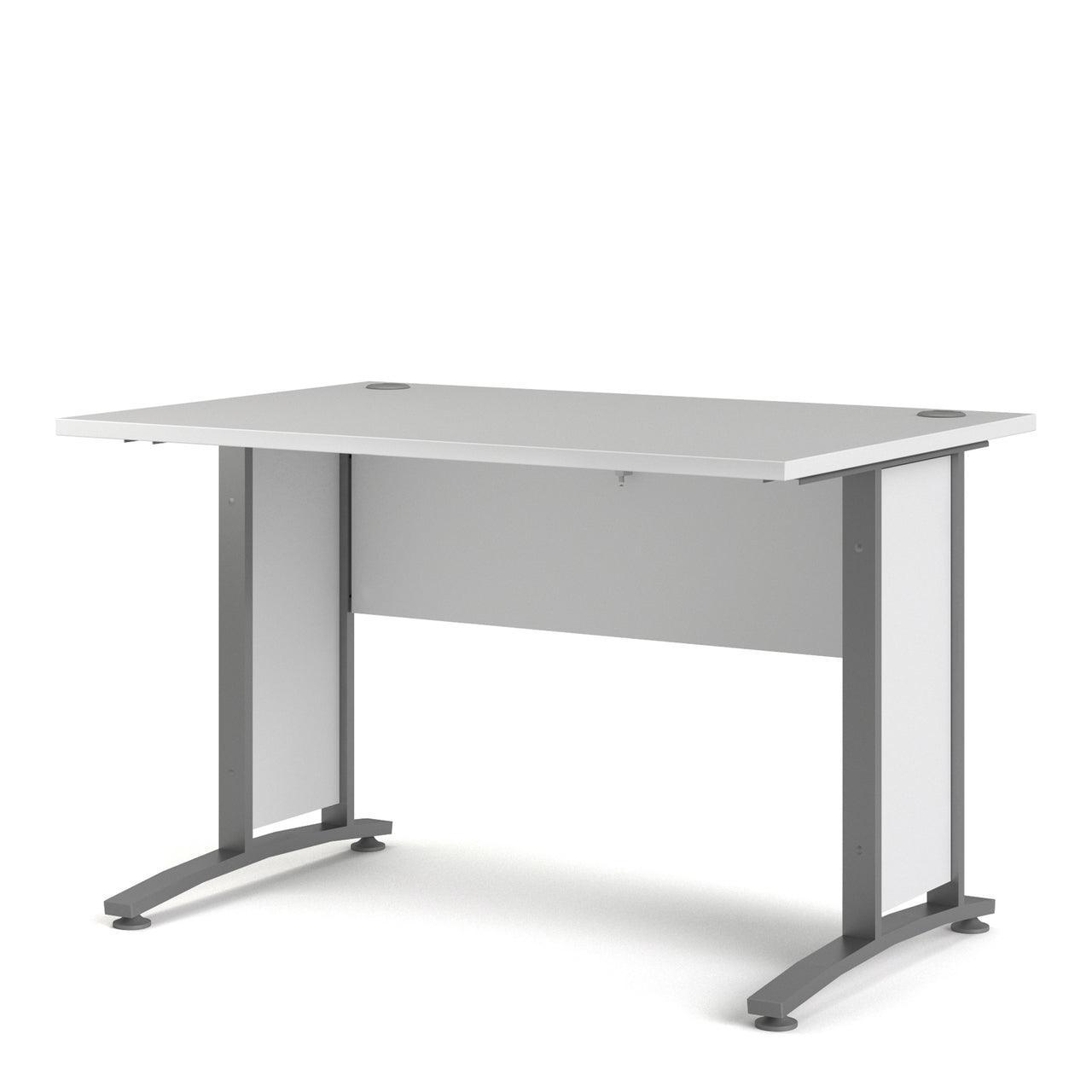 Prima Desk 120 cm in White with Silver Legs