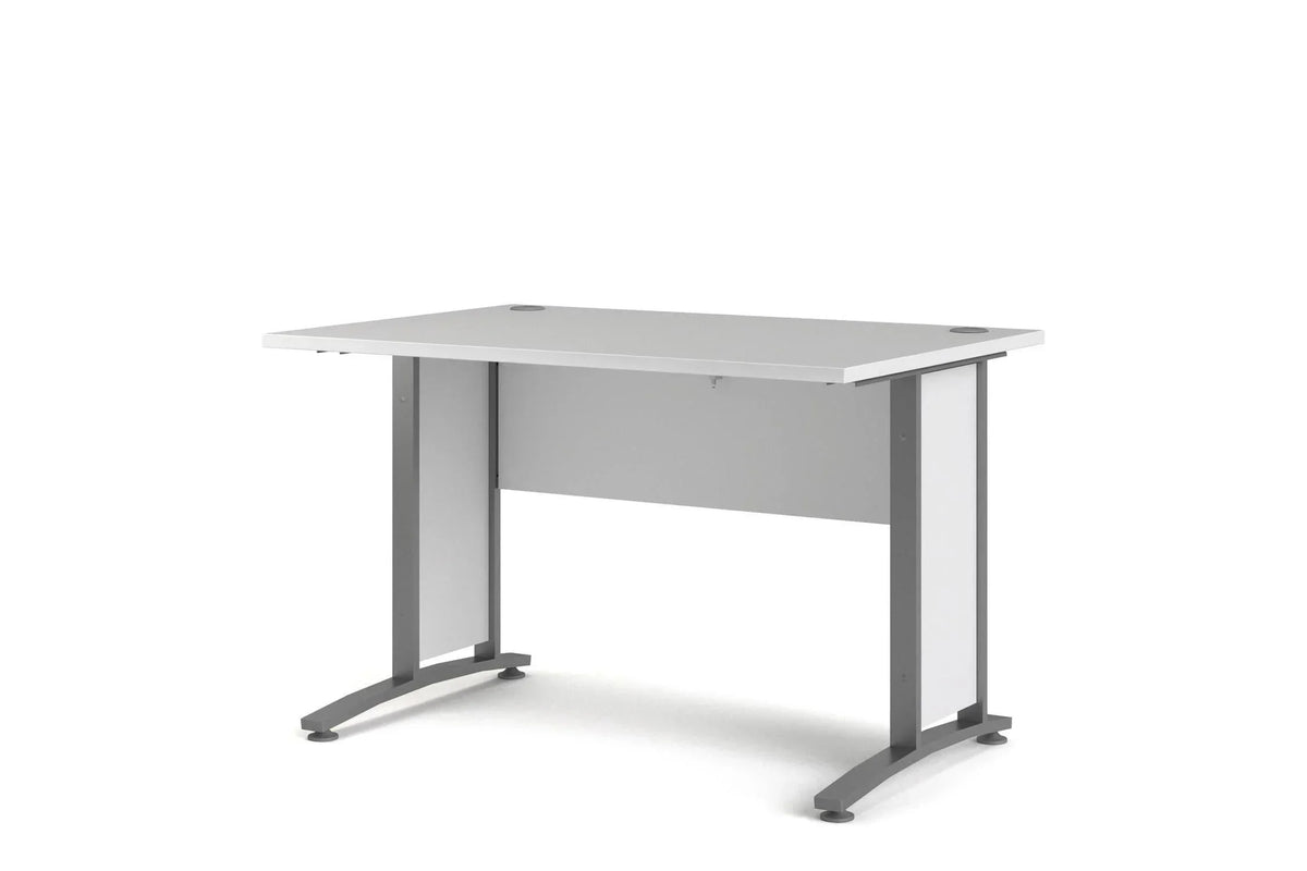 Prima Desk 120cm In White With Silver Grey Steel Legs