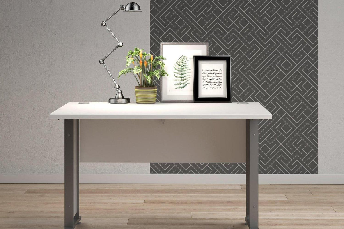 Prima Desk 120cm In White With Silver Grey Steel Legs