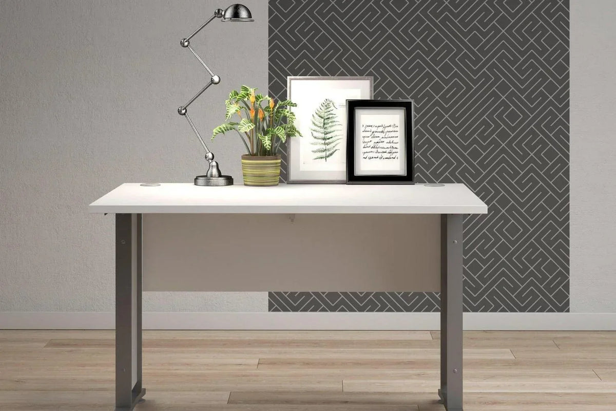 Prima Desk 120cm In White With Silver Grey Steel Legs