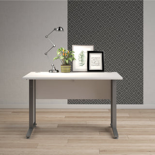 Prima Desk 120cm In White With Silver Grey Steel Legs