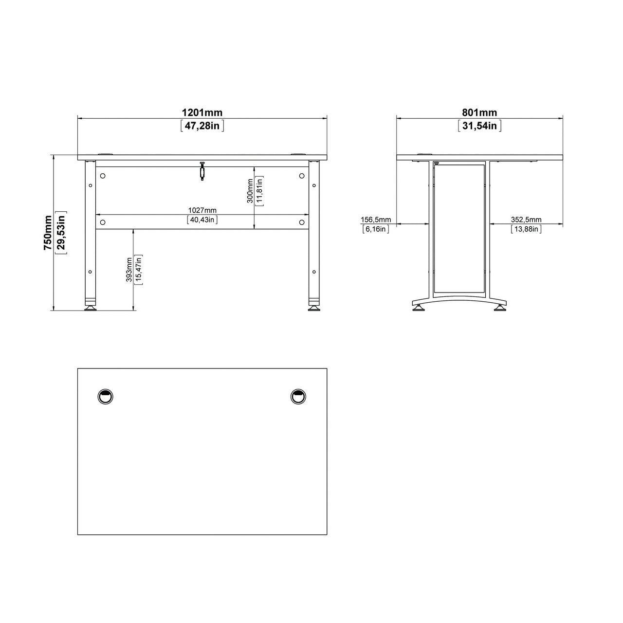 Prima Desk 120 cm in Oak with Silver Grey Steel Legs