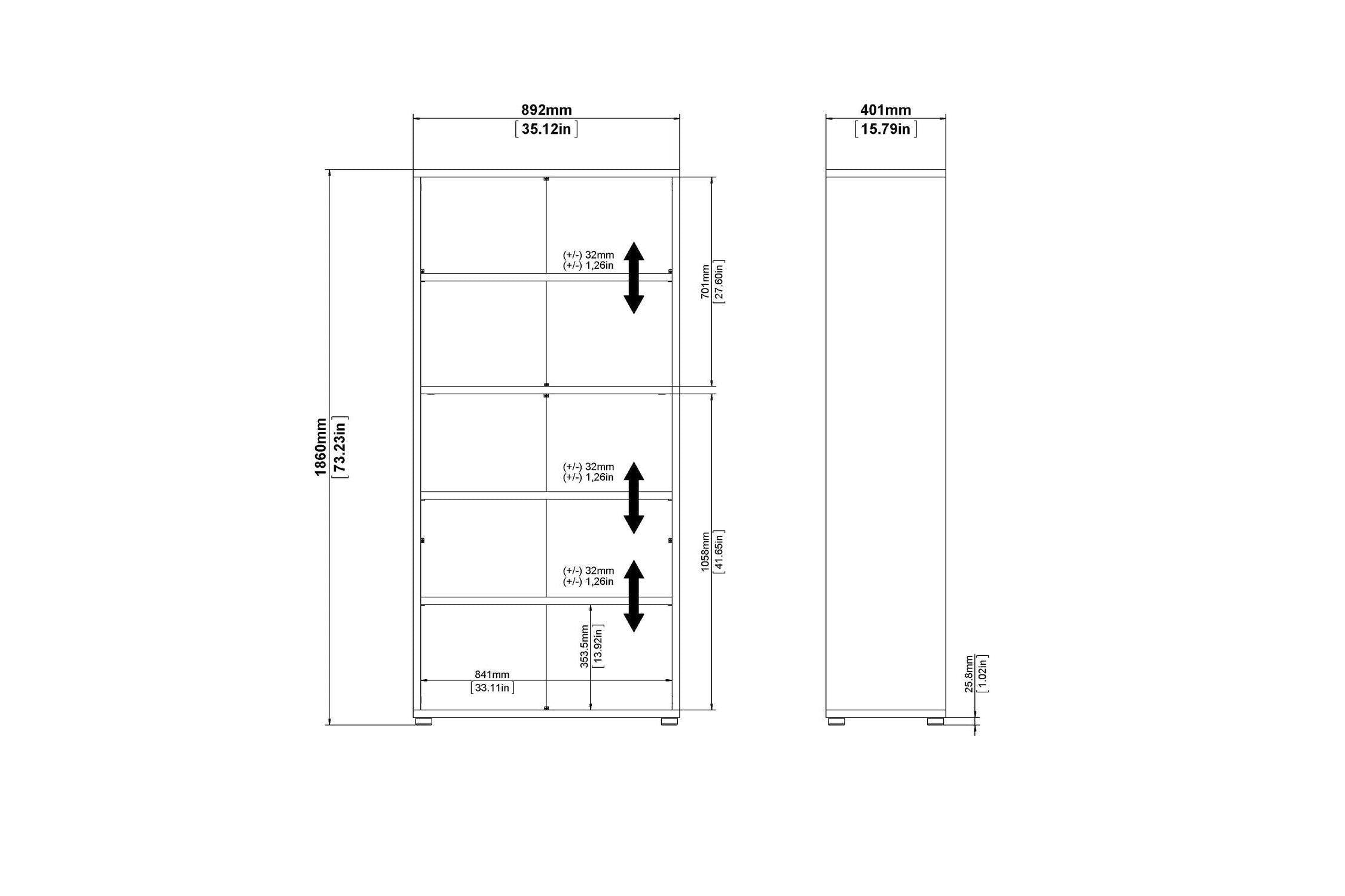 Prima Bookcase 2 Shelves With 2 Drawers 2 Doors In White
