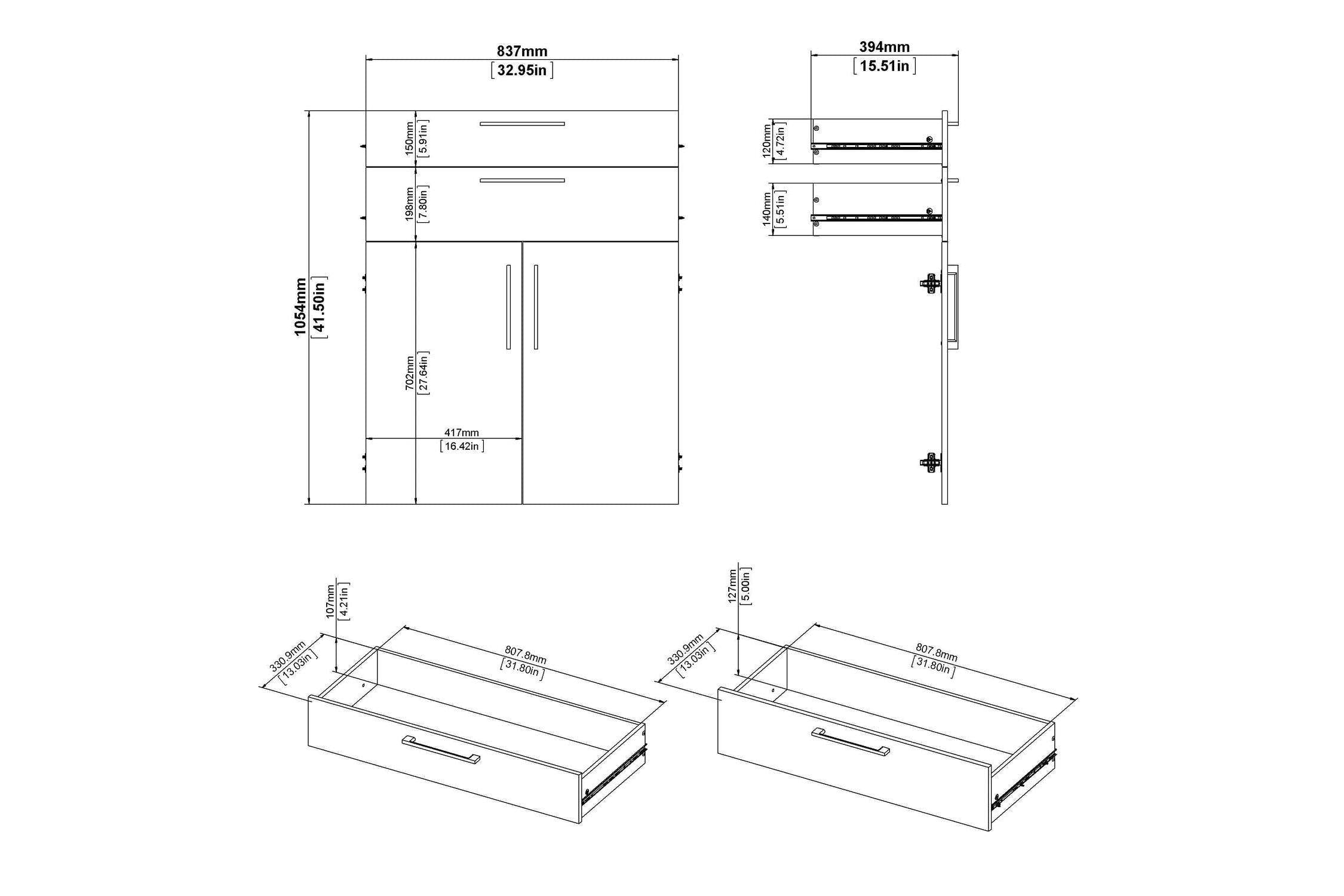 Prima Bookcase 2 Shelves With 2 Drawers 2 Doors In White