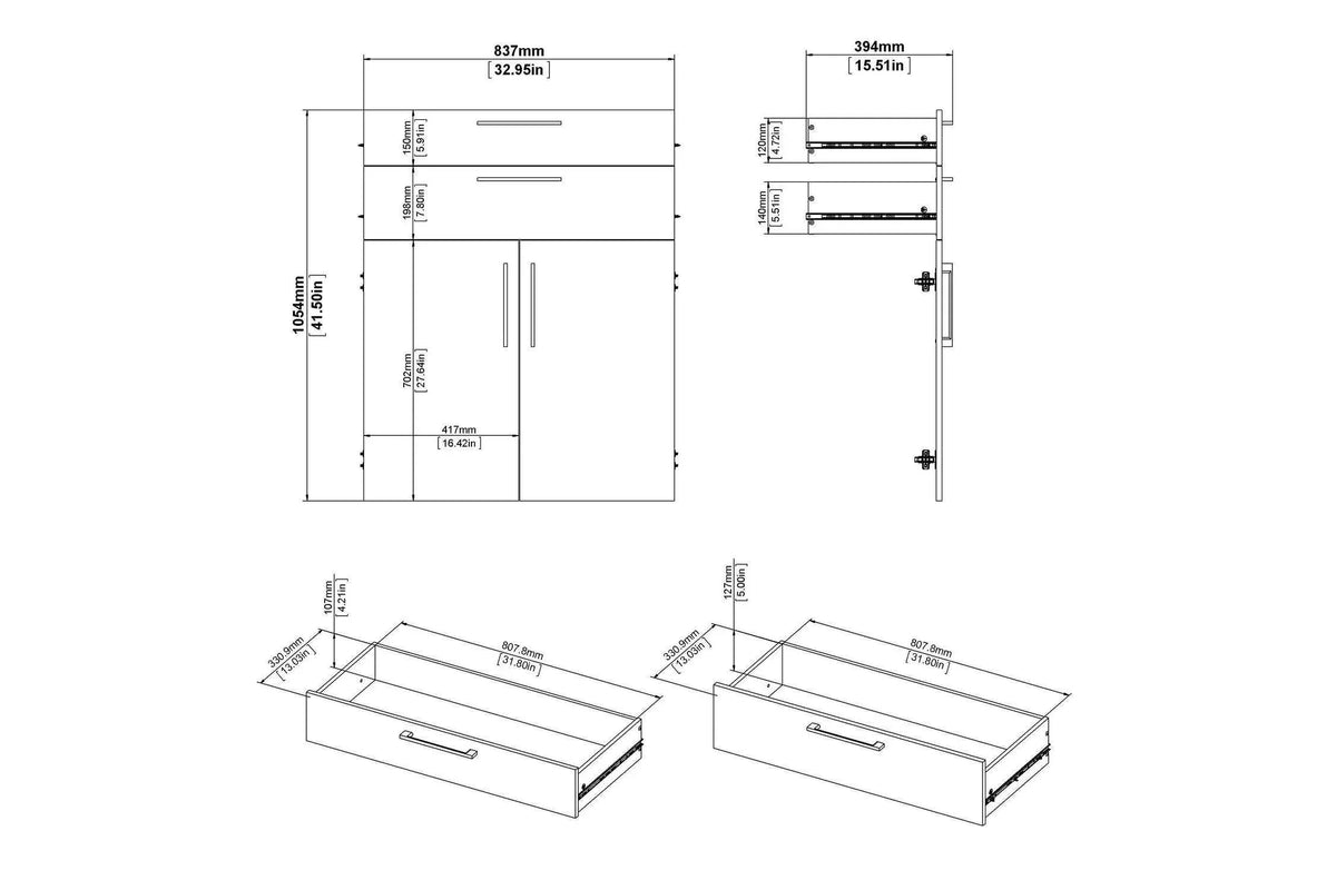 Prima Bookcase 2 Shelves With 2 Drawers 2 Doors In White