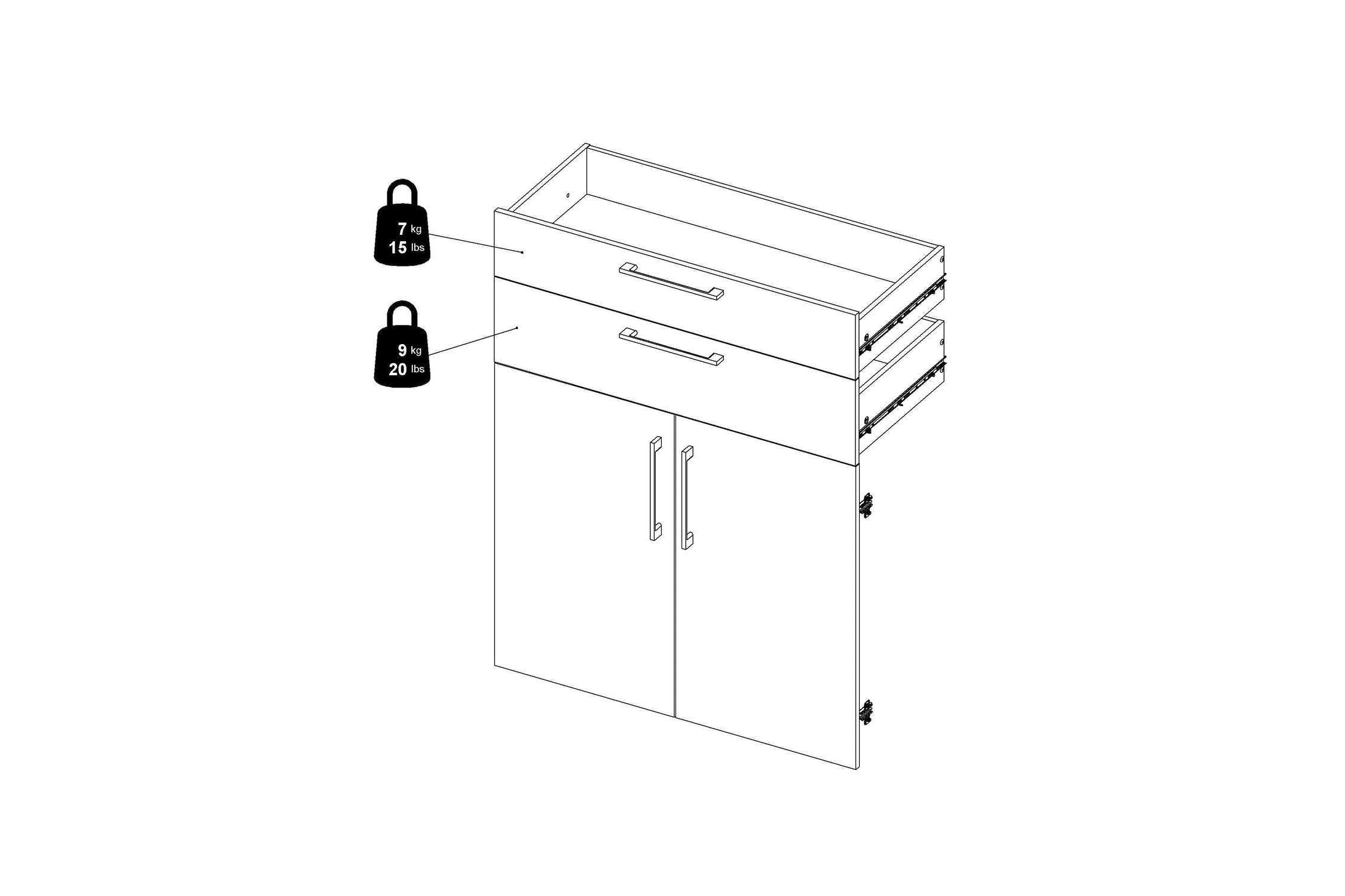 Prima Bookcase 2 Shelves With 2 Drawers 2 Doors In White