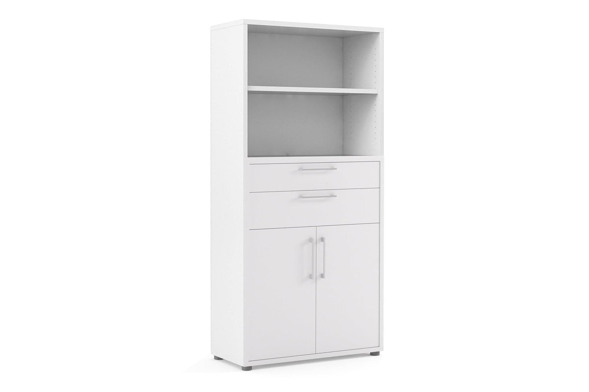 Prima Bookcase 2 Shelves With 2 Drawers 2 Doors In White