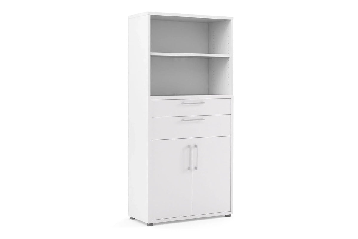 Prima Bookcase 2 Shelves With 2 Drawers 2 Doors In White