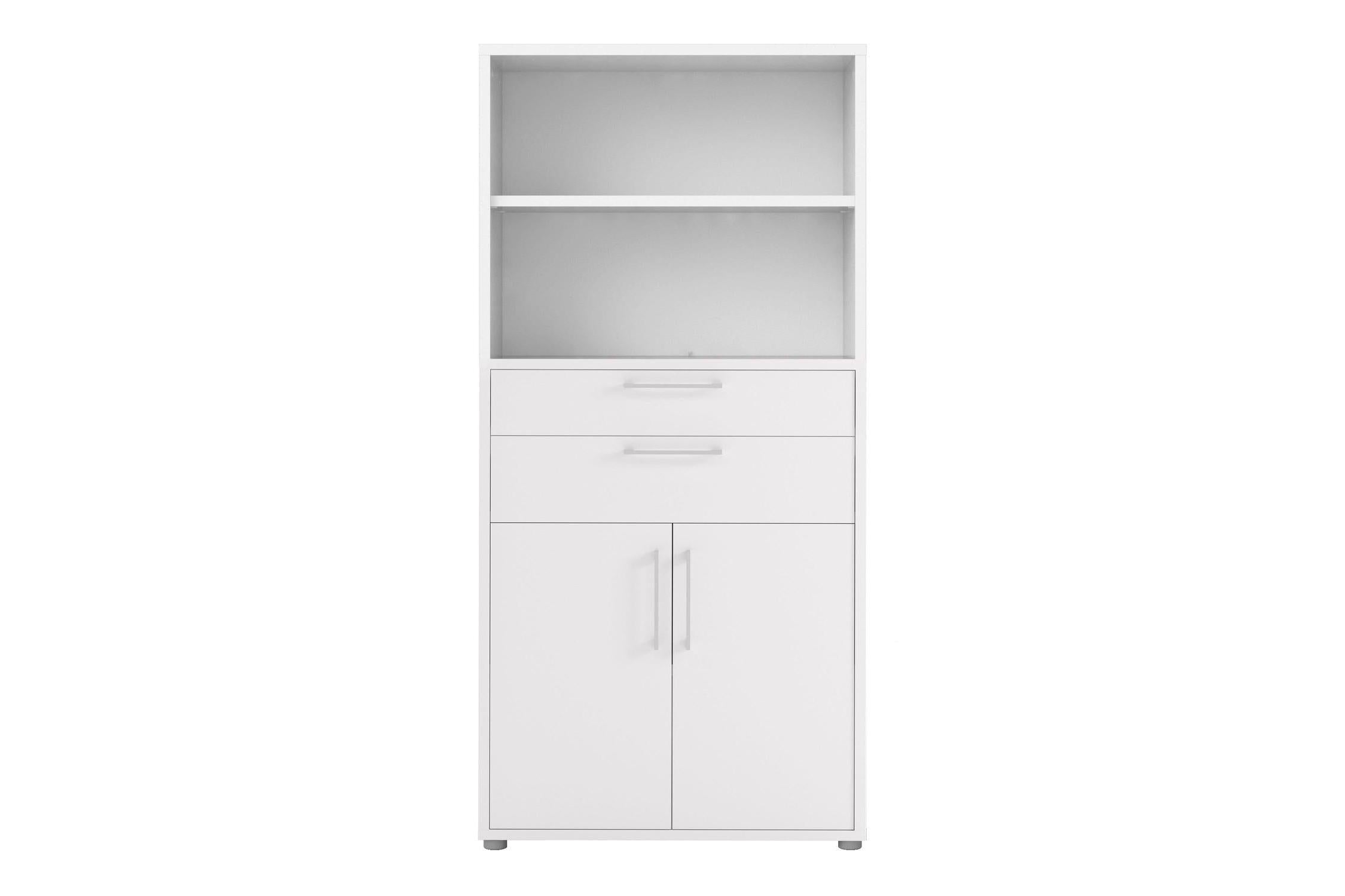 Prima Bookcase 2 Shelves With 2 Drawers 2 Doors In White