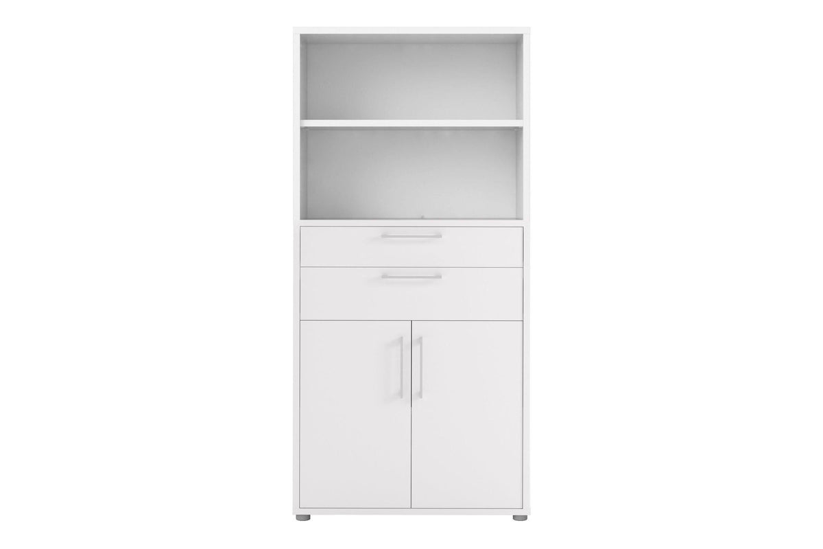 Prima Bookcase 2 Shelves With 2 Drawers 2 Doors In White