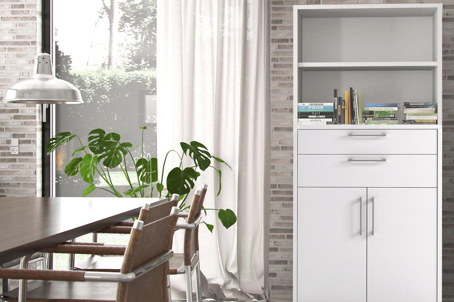 Prima Bookcase 2 Shelves With 2 Drawers 2 Doors In White