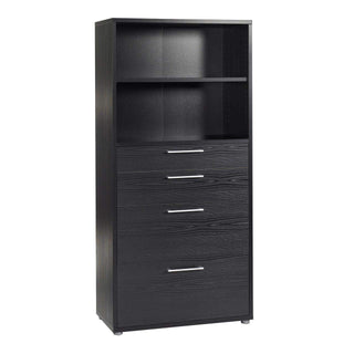 Prima Bookcase 1 Shelf With 2 Drawers + 2 File Drawers In Black Woodgrain - Msofas LTD