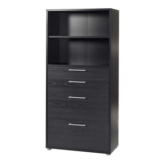 Prima Bookcase 1 Shelf With 2 Drawers + 2 File Drawers In Black Woodgrain - Msofas LTD