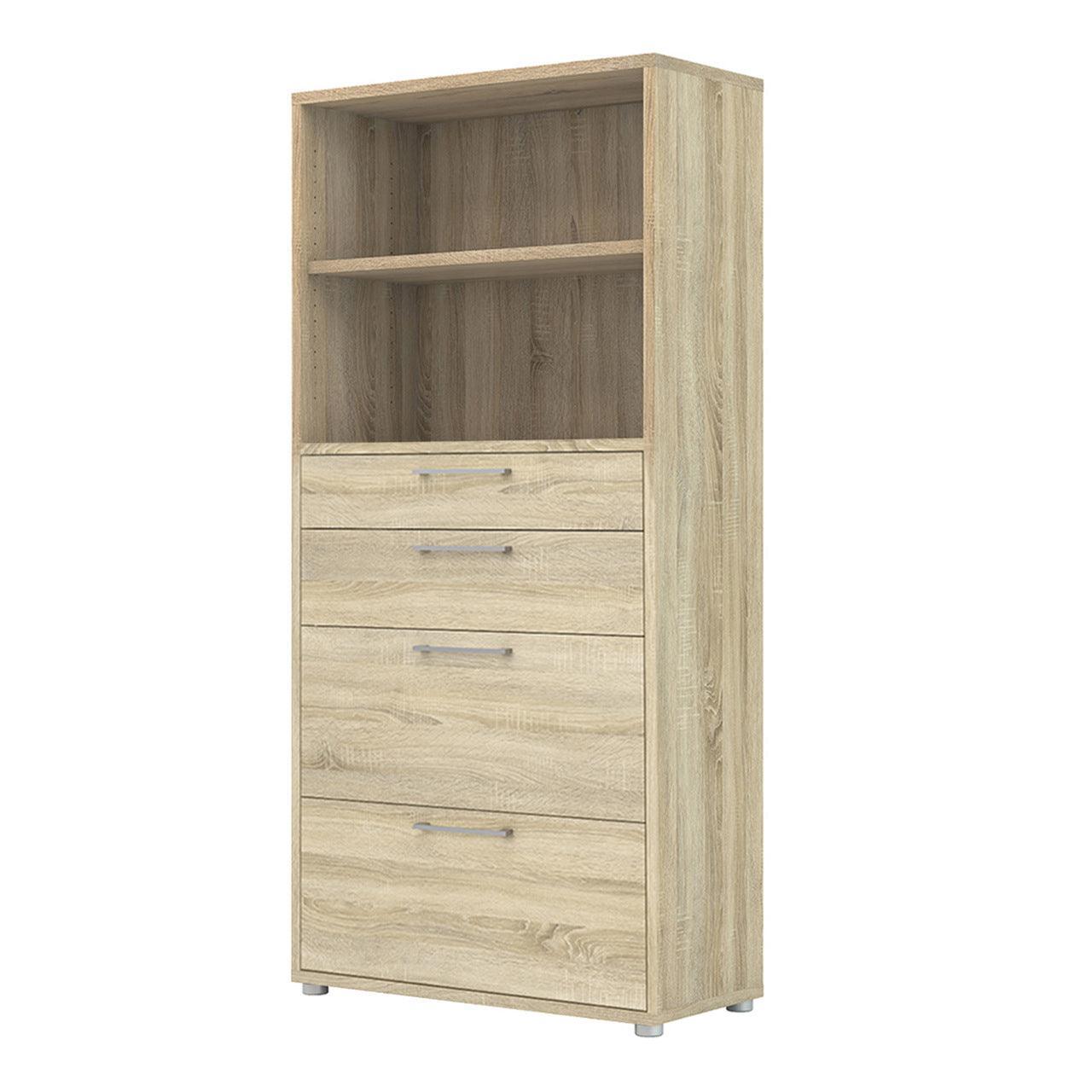 Prima Bookcase 1 Shelf with 2 Drawers + 2 File Drawers in Oak