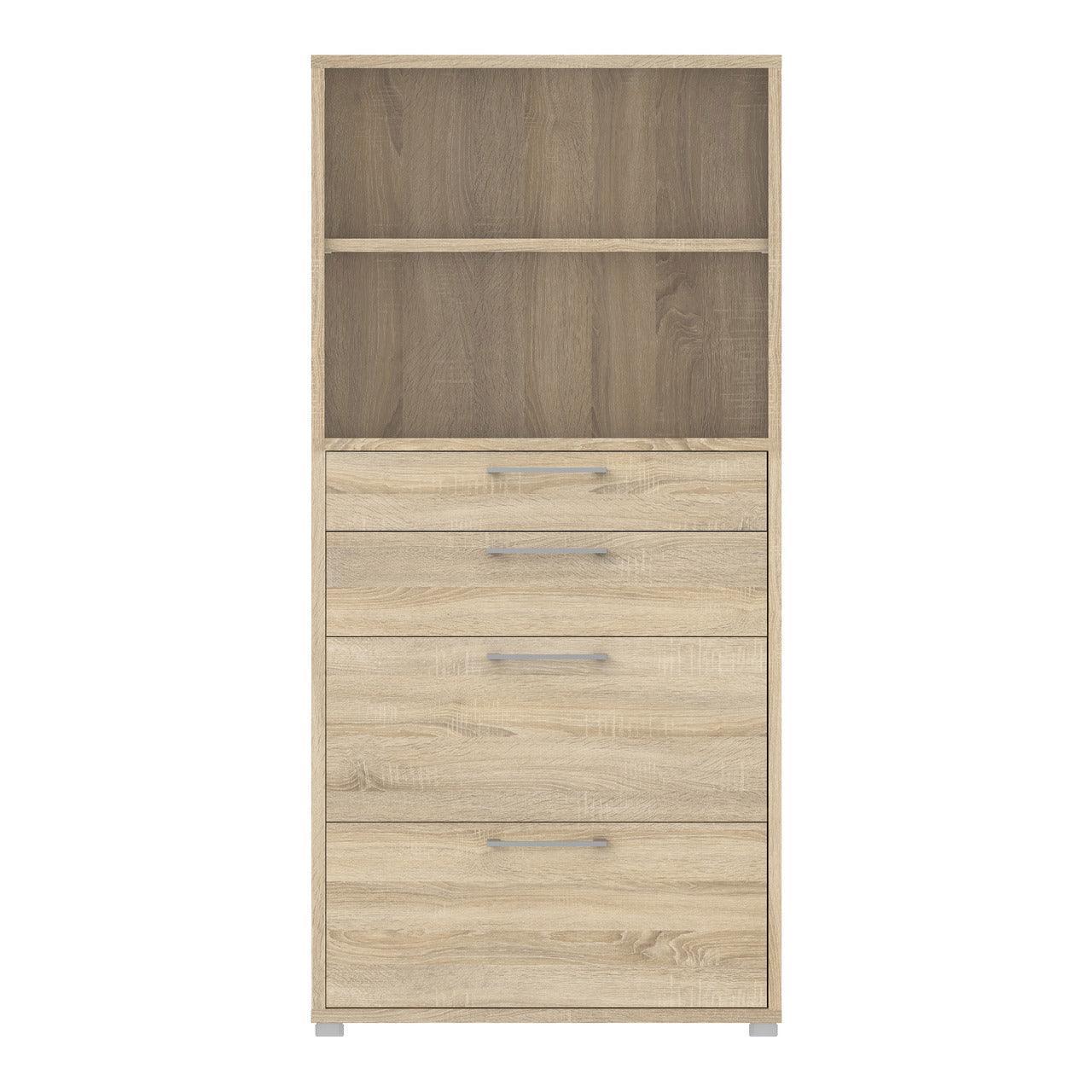 Prima Bookcase 1 Shelf with 2 Drawers + 2 File Drawers in Oak