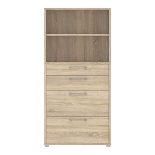 Prima Bookcase 1 Shelf with 2 Drawers + 2 File Drawers in Oak - Msofas LTD