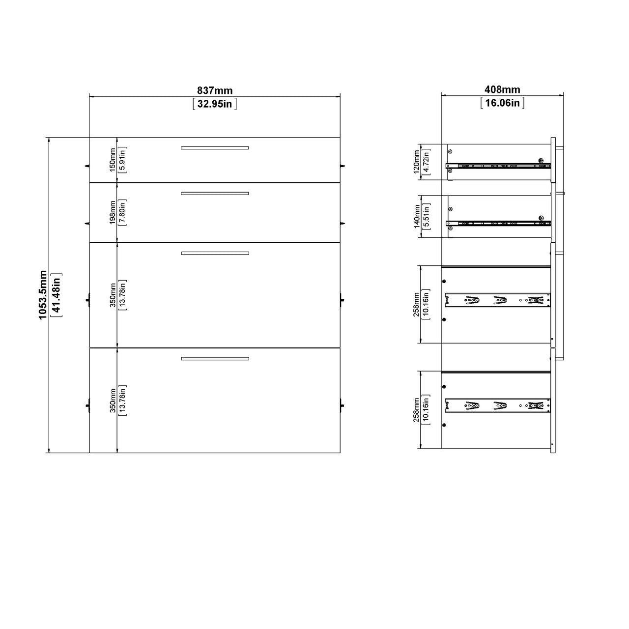 Prima Bookcase 1 Shelf with 2 Drawers + 2 File Drawers in Oak