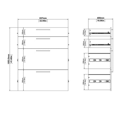 Prima Bookcase 1 Shelf with 2 Drawers + 2 File Drawers in Oak