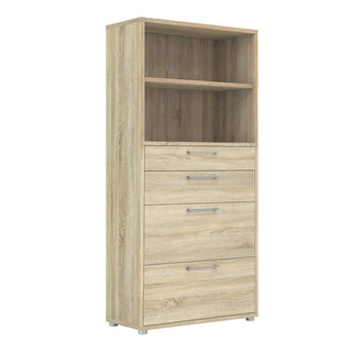 Prima Bookcase 1 Shelf with 2 Drawers + 2 File Drawers in Oak - Msofas LTD