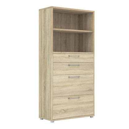 Prima Bookcase 1 Shelf with 2 Drawers + 2 File Drawers in Oak