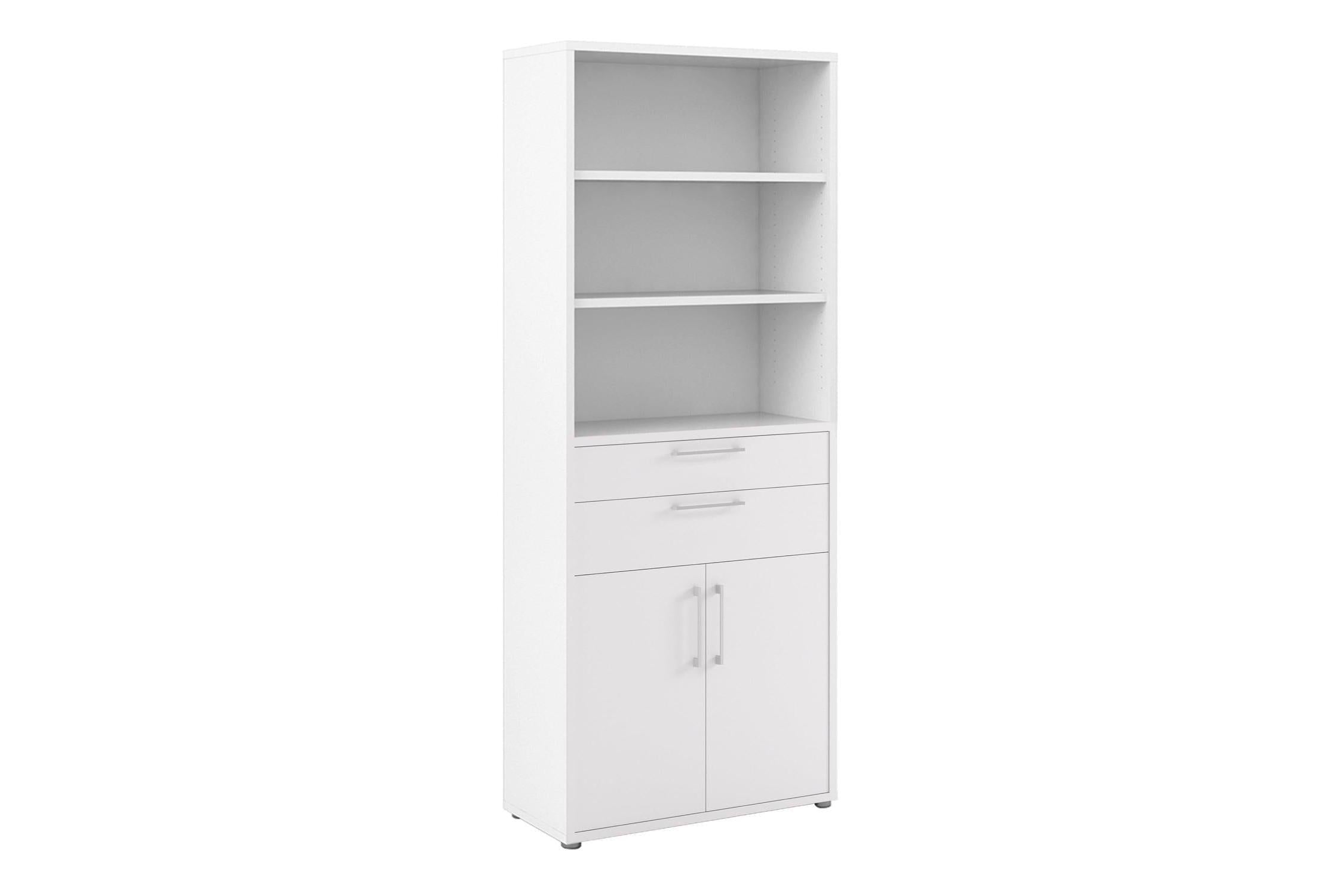Prima Bookcase 3 Shelves With 2 Drawers 2 Doors In White