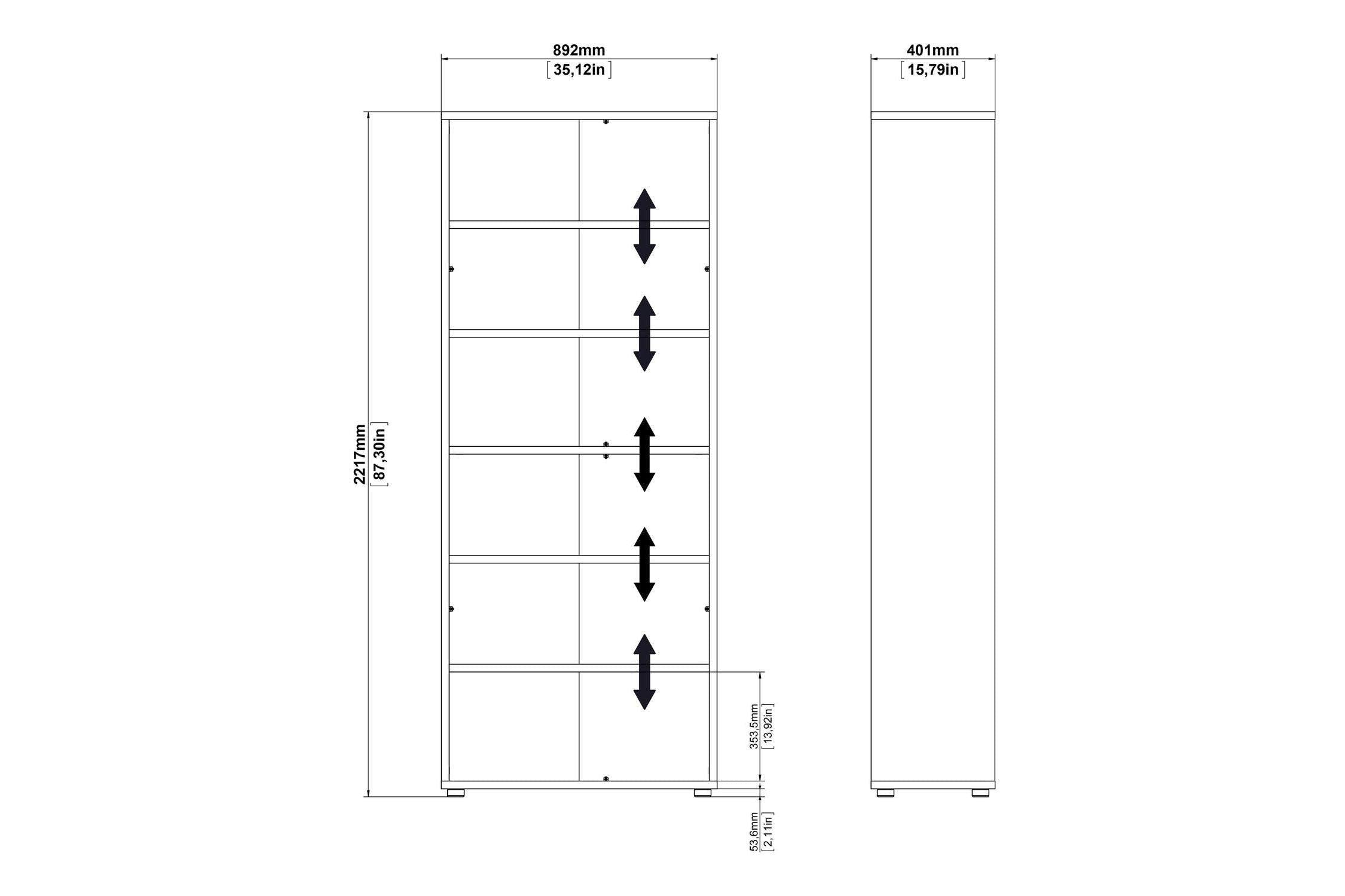 Prima Bookcase 3 Shelves With 2 Drawers 2 Doors In White